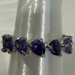 Rhodium Plating Lab Created Purple Topaz & Diamond Cubic Zirconia size 6